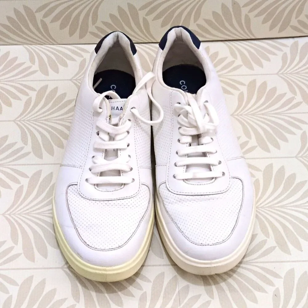 Cole Haan Men's White/Blue Leather Lace-Up Sneakers C33987 US 10.5 M